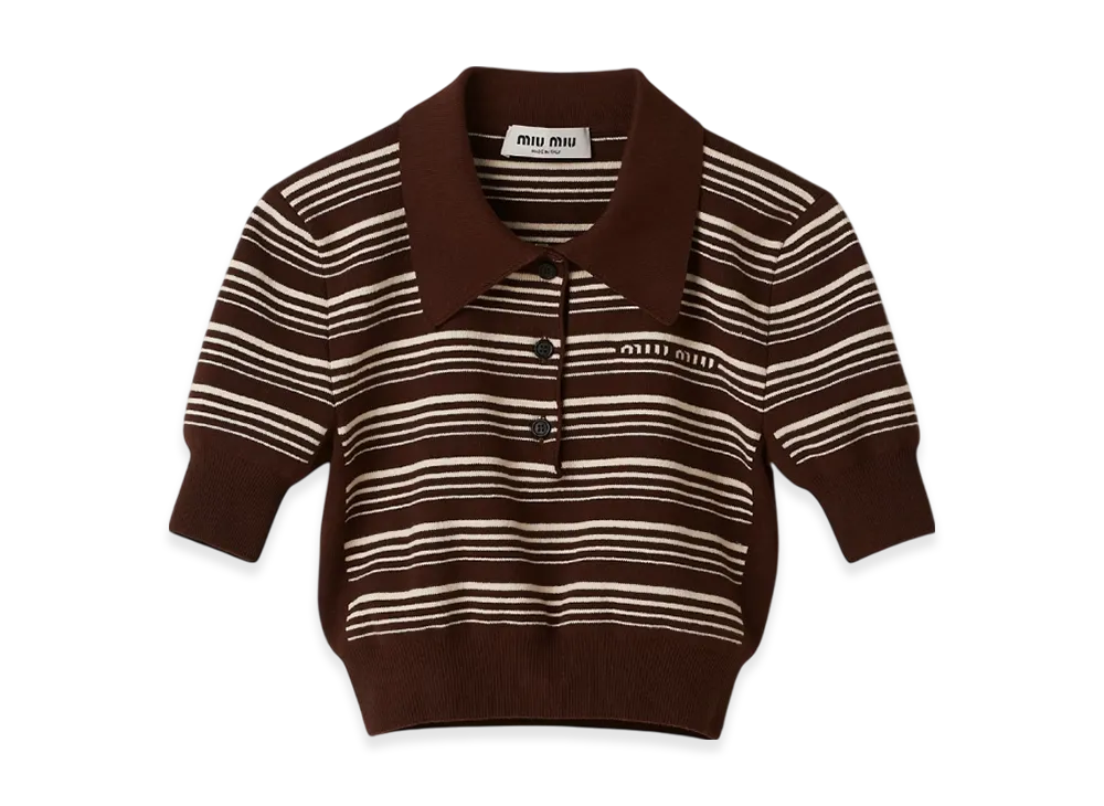 MIU MIU Women's Cotton Knit Polo Shirt "Tobacco"