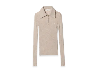 MIU MIU Women's Cashmere and Silk Knit Polo Shirt "Sand Beige"