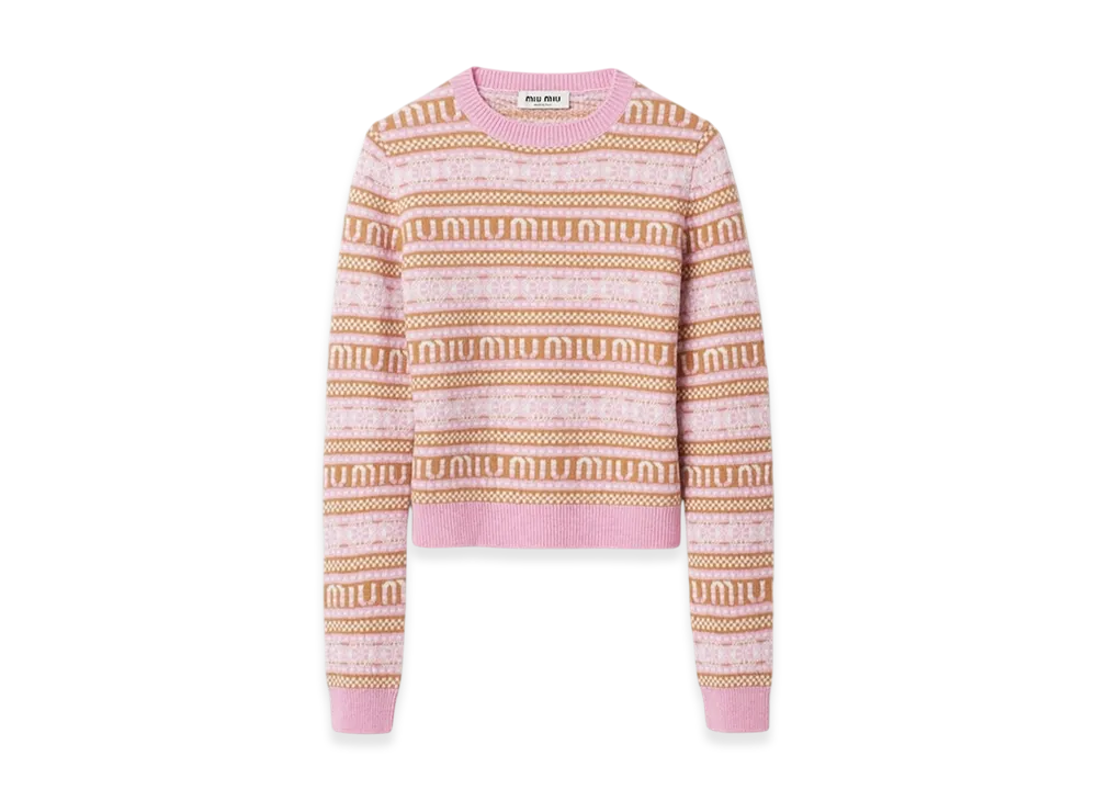 MIU MIU Women's Merino Wool Crewneck Sweater "Begonia Pink"