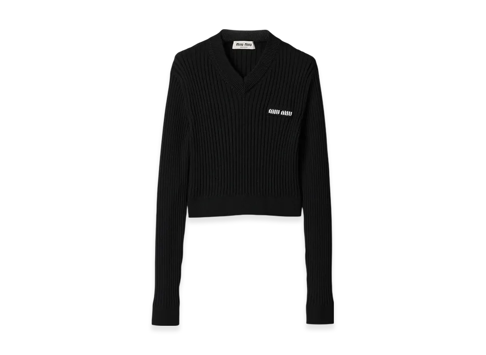 MIU MIU Women's Cropped Wool Sweater "Black"
