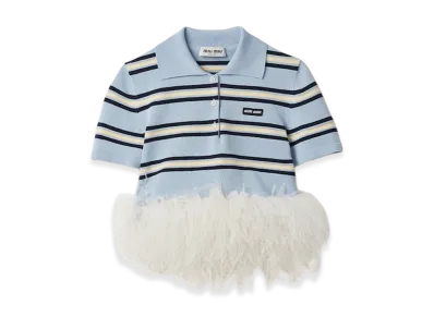 MIU MIU Women's Silk and Cotton Knit Polo Shirt "Light Blue"