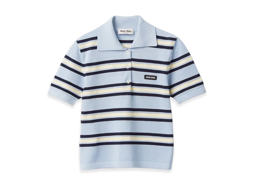 MIU MIU Women's Silk and Cotton Knit Polo Shirt "Sky Blue"