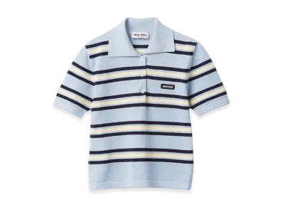 MIU MIU Women's Silk and Cotton Knit Polo Shirt "Sky Blue"