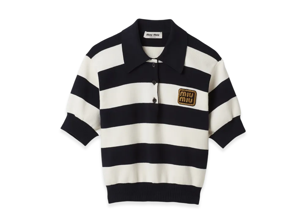 MIU MIU Women's Cotton Jersey Polo Shirt "Blue/White"