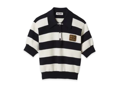 MIU MIU Women's Cotton Jersey Polo Shirt "Blue/White"