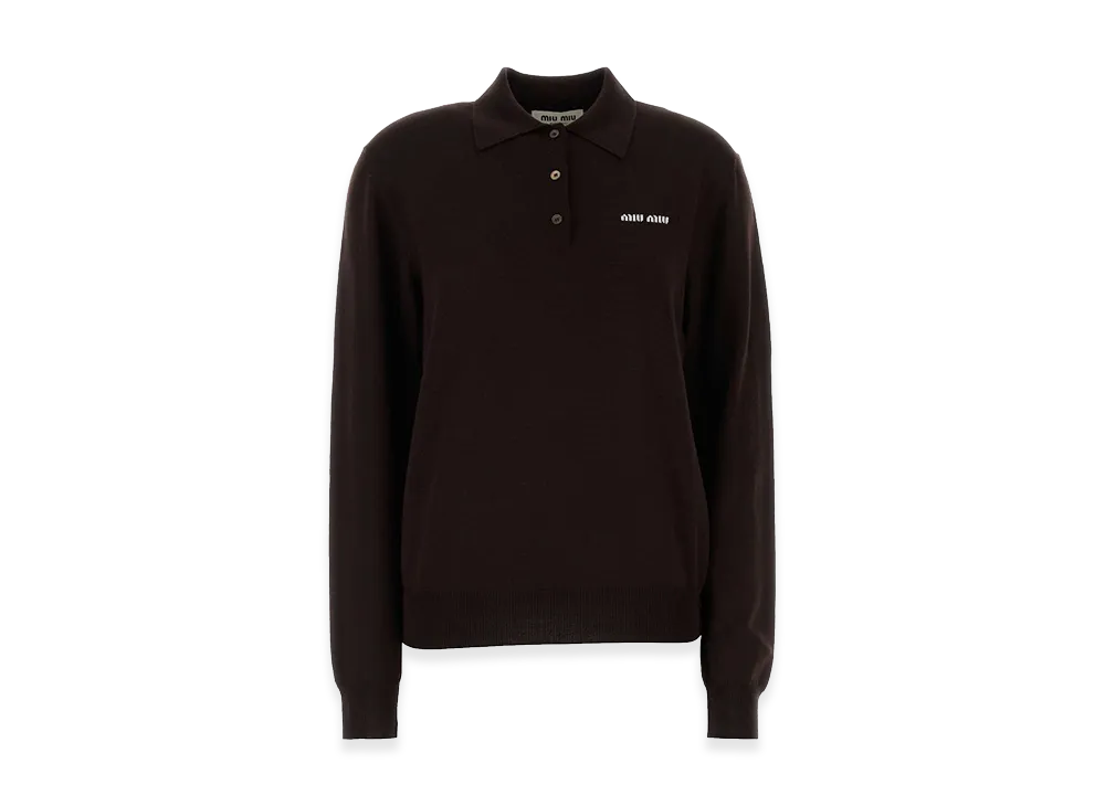 MIU MIU Women's Wool Long Sleeve Polo Shirt "Chocolate Brown"