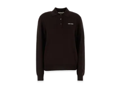 MIU MIU Women's Wool Long Sleeve Polo Shirt "Chocolate Brown"