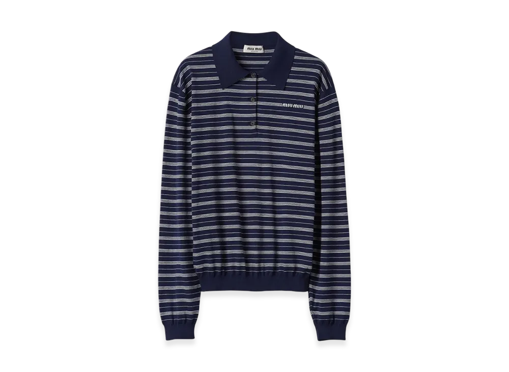 MIU MIU Women's Cotton Jersey Polo Shirt "Navy"