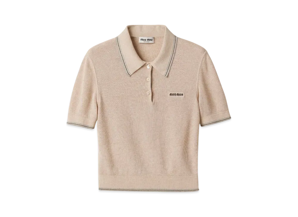 MIUMIU Women's Cotton Knit Polo Shirt "Sand Beige"