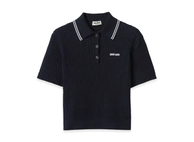 MIU MIU Women's Cotton Crocheted Polo Shirt "Blue/White"