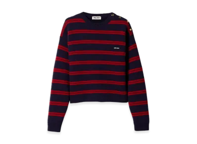 MIU MIU Shetland Wool Crewneck Sweater "Blue/Red"