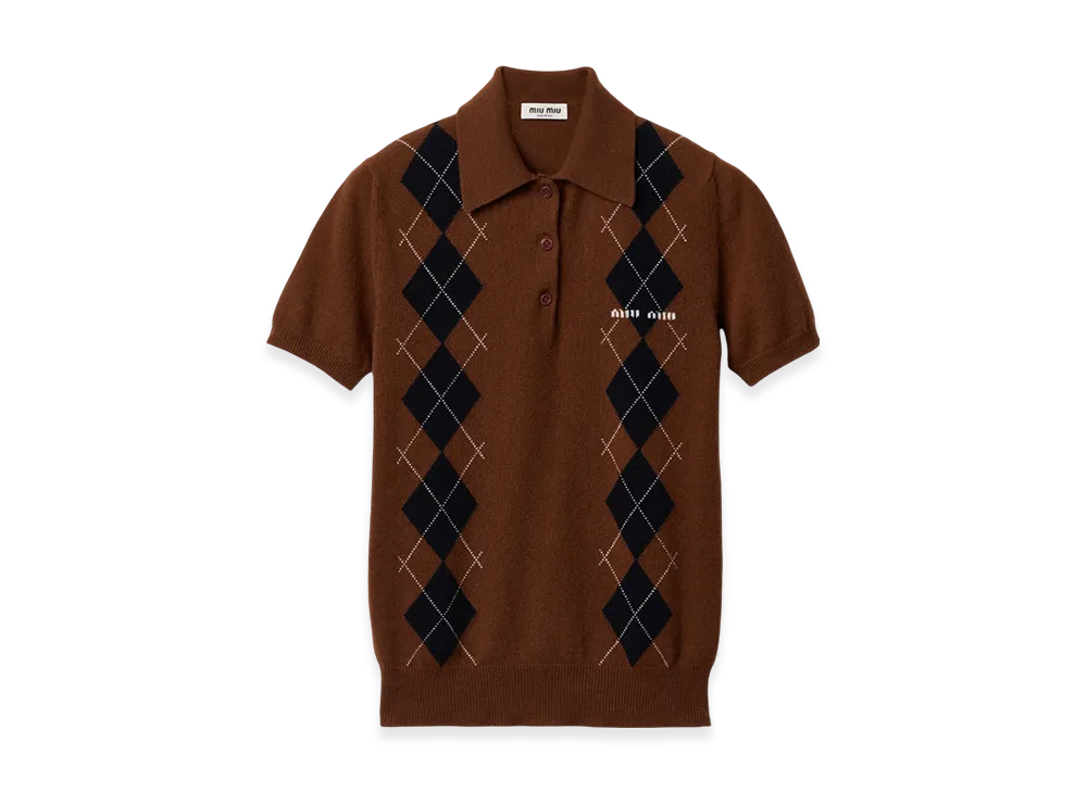 MIU MIU Cashmere Knit Polo Shirt "Tobacco"