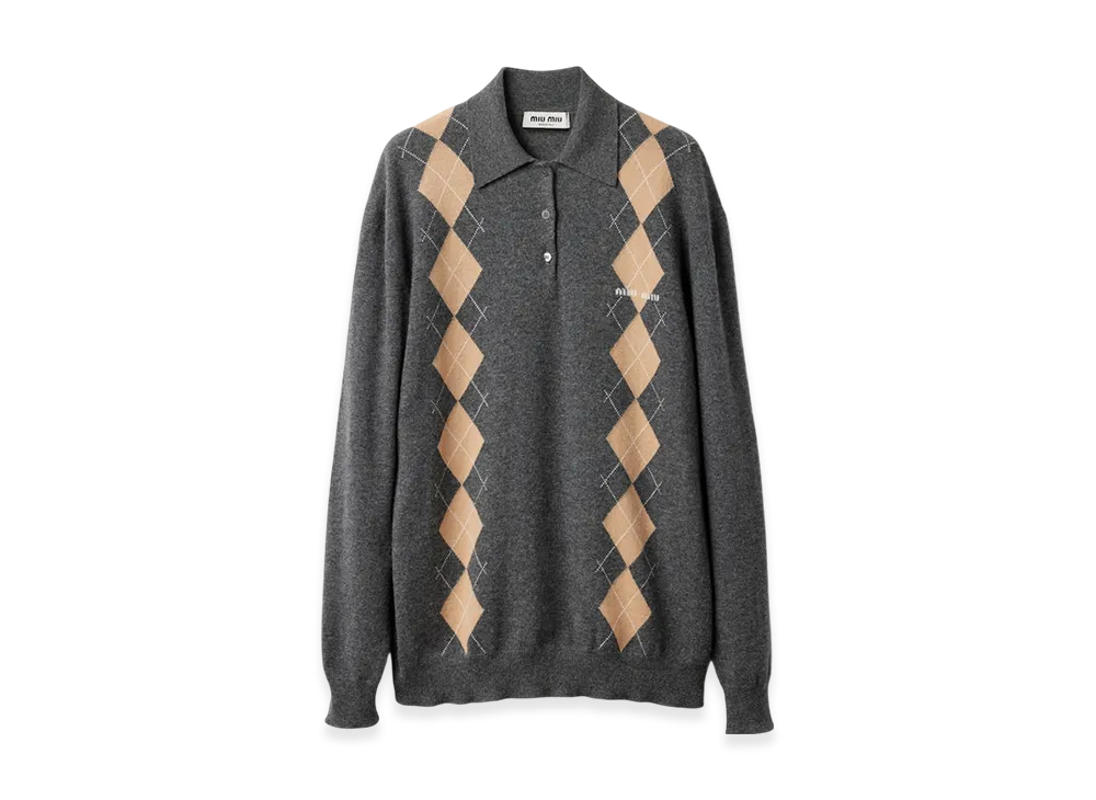 MIU MIU Women's Cashmere Knit Polo Shirt "Slate Grey"