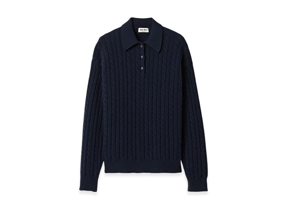 MIU MIU Women's Cashmere Knit Polo Shirt "Blue"