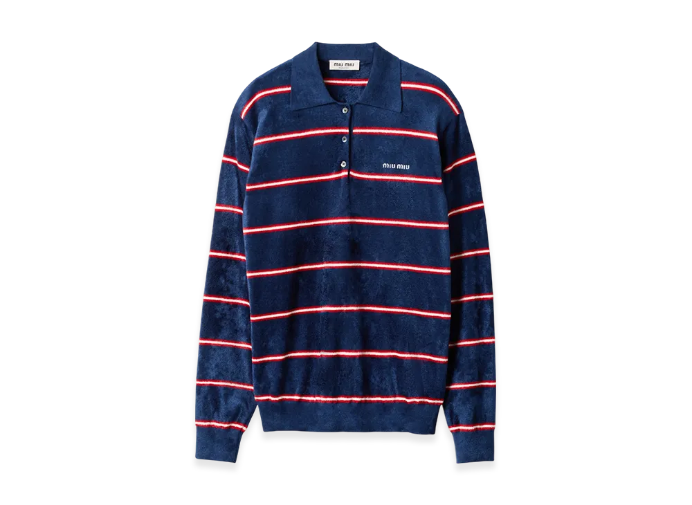 MIU MIU Striped Viscose Polo Shirt "Blue/Red"