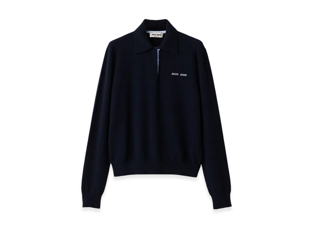 MIU MIU Women's Cashmere Polo Sweater "Navy"