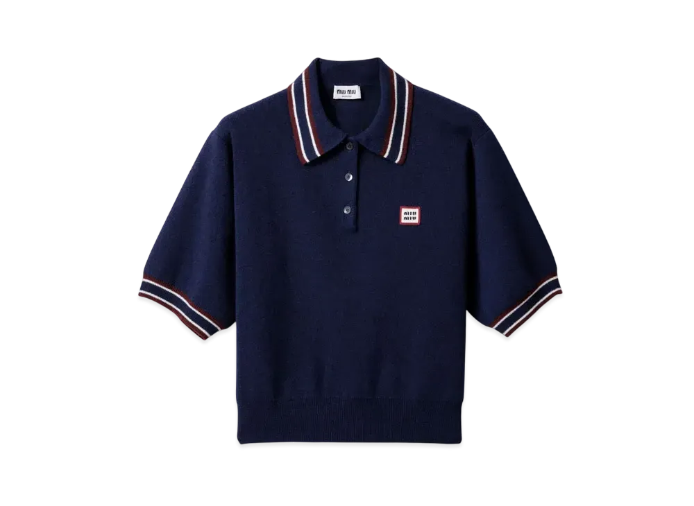MIUMIU Wool and Cashmere Polo Sweater "Navy"