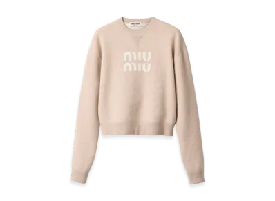 MIU MIU Women's Double Cashmere Sweater Logo "Sand Beige"