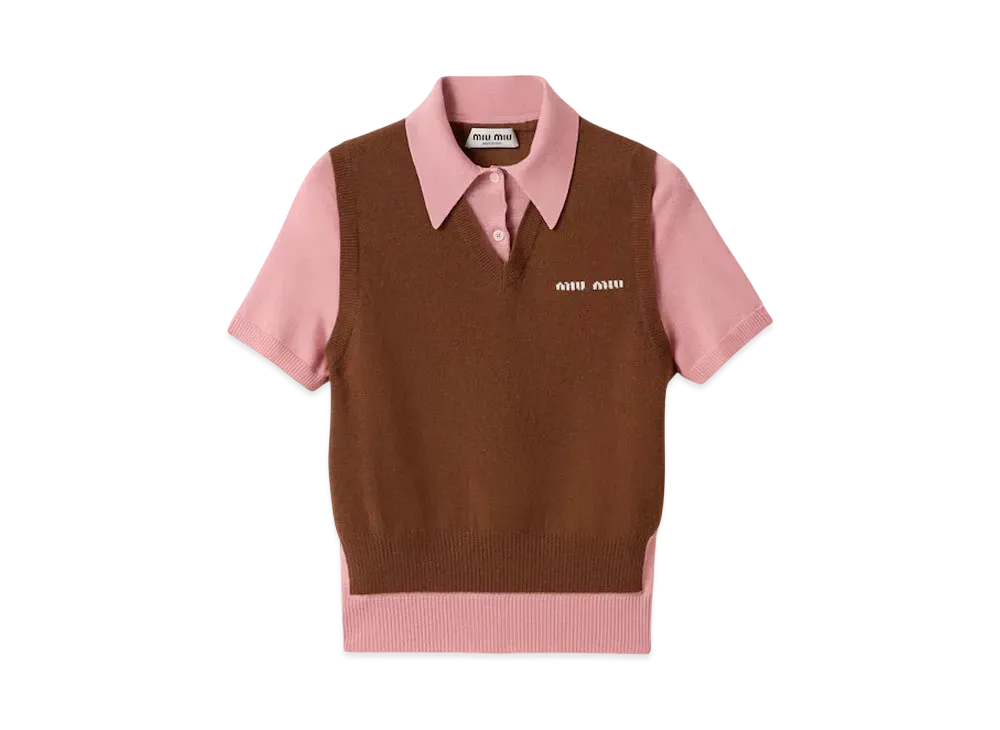 MIUMIU Women's Cashmere and Wool Polo Sweater "Brown/Pink"