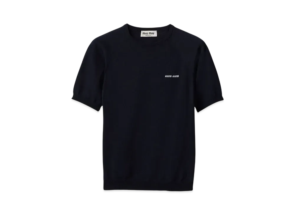 MIUMIU Women's Wool Crew-Neck Sweater "Navy"