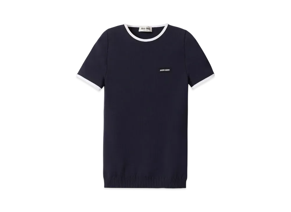 MIUMIU Women's Technical Yarn Crew-Neck Sweater "Navy/White"