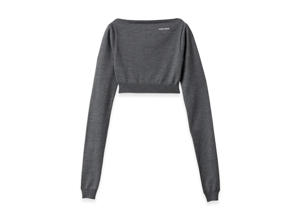 MIU MIU Women's Wool Boat Neck Sweater "Slate Gray"