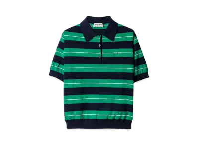 MIUMIU Women's Cotton Knit Polo Shirt "Blue"