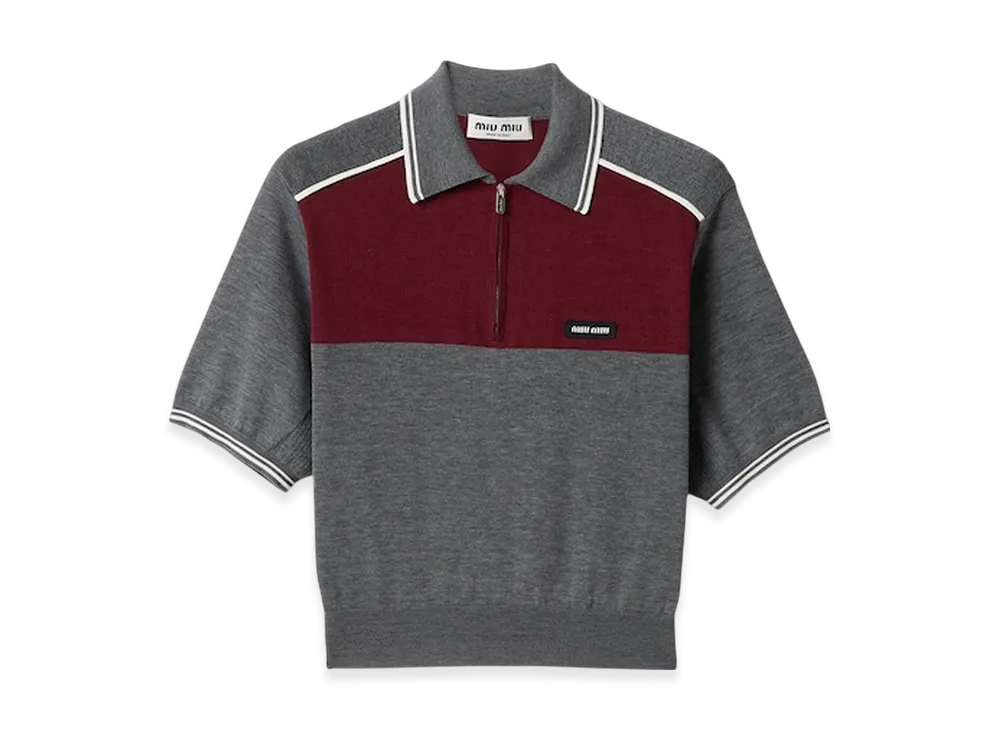 MIU MIU Women's Cotton and Silk Polo Shirt "Slate/Amaranth"