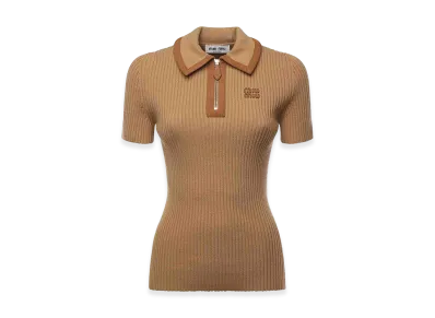 MIU MIU Women's Stretch Cashmere Blend Polo Shirt "Camel"