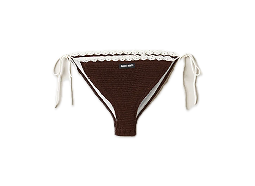 MIU MIU Cotton Bikini Panties with Logo "Dark Brown"
