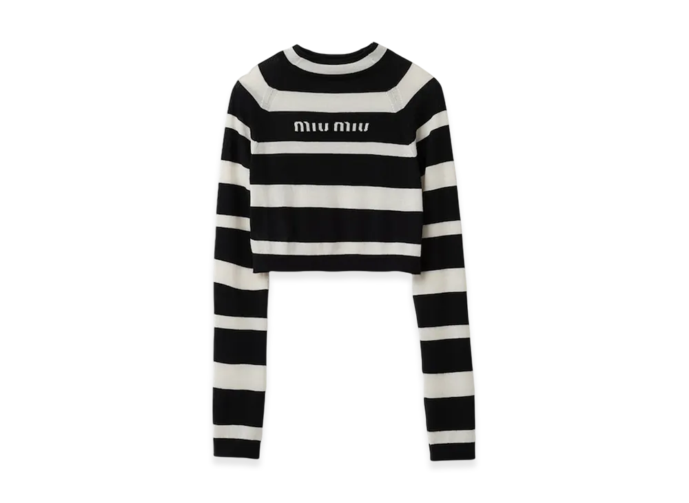 MIU MIU Women's Cashmere and Silk Turtleneck Sweater "Black/White"