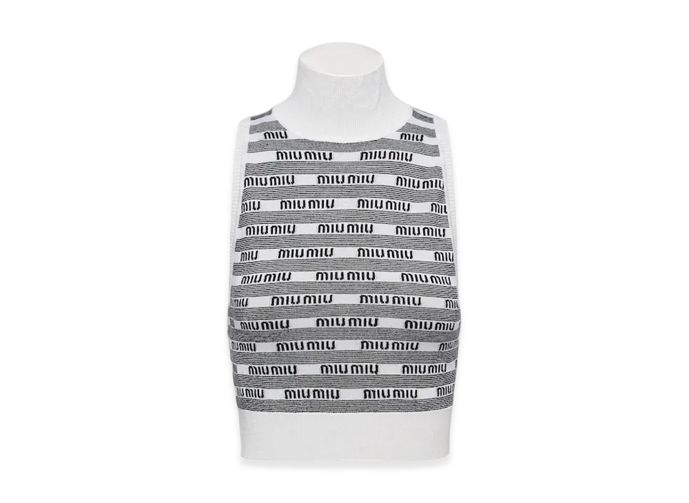 MIU MIU Women's Cashmere and Silk Turtleneck Top "White/Black"