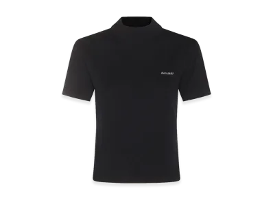 MIU MIU Women's Logo Intarsia Short Sleeve Sweater "Dark Blue"