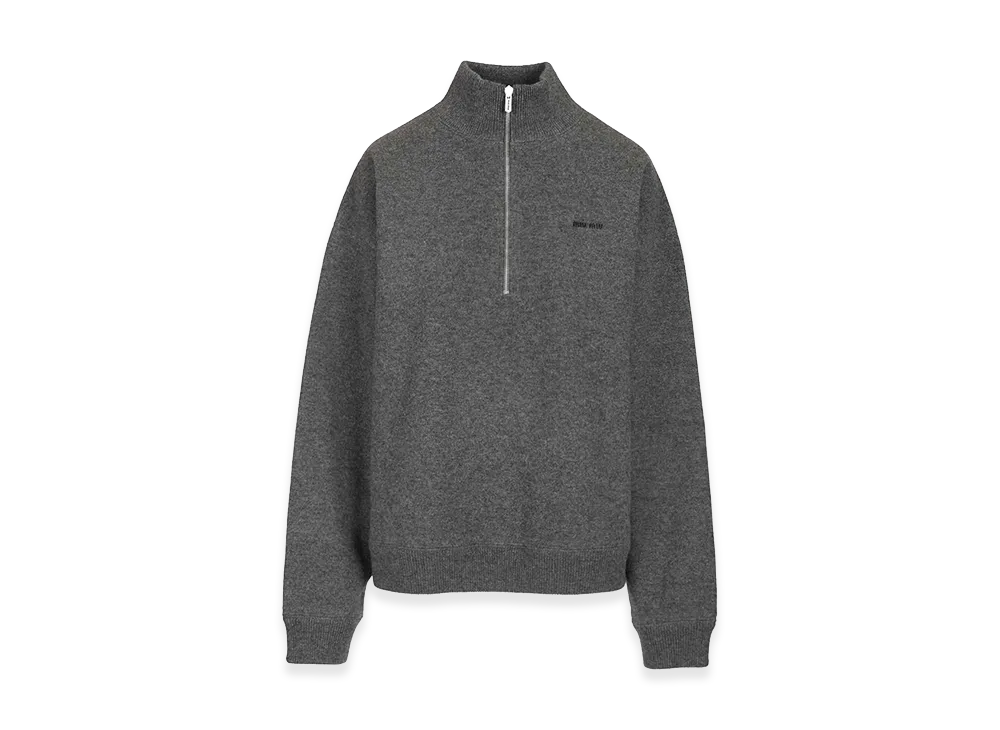 MIU MIU Women's Cashmere and Jersey Zip-Up Sweater "Gray"