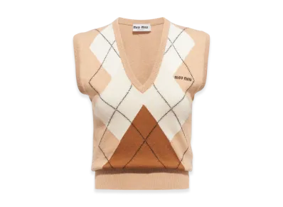 MIU MIU Women's Cropped Cashmere Vest "Camel Brown"