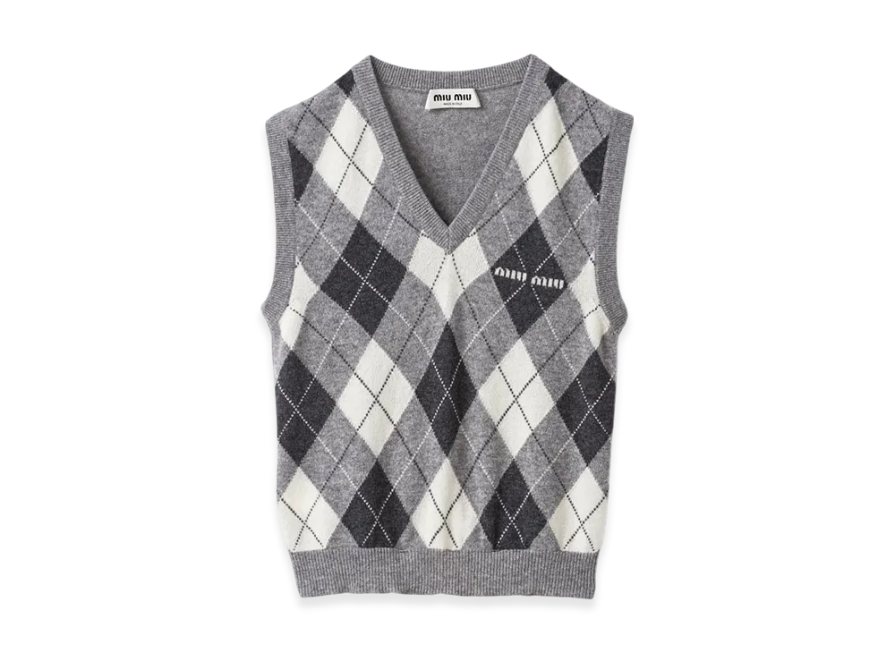 MIU MIU Women's Cashmere Knit Vest Marble Grey "Marble Gray"