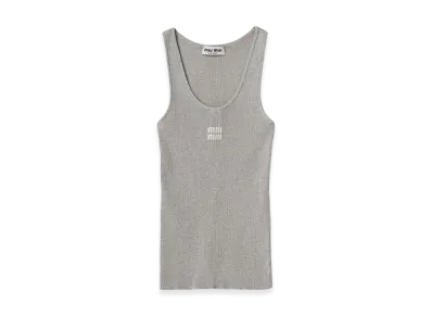 MIU MIU Cotton Knit Tank Top "Marble Grey/Tan"