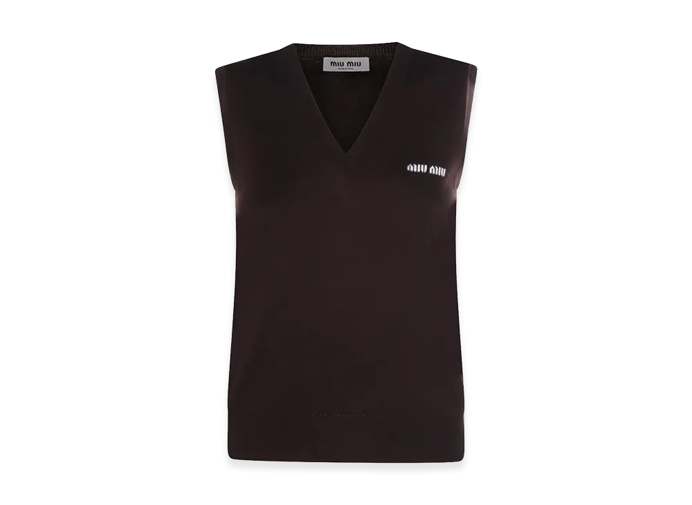 MIU MIU Women's Wool Vest With Logo "Brown"
