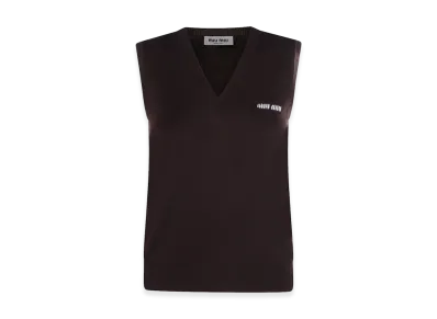 MIU MIU Women's Wool Vest With Logo "Brown"