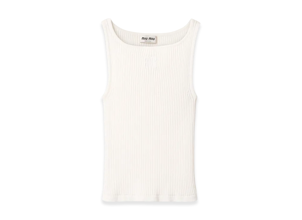 MIU MIU Women's Ribbed Knit Wool Tank Top "White"