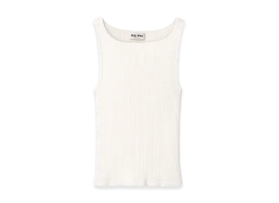 MIU MIU Women's Ribbed Knit Wool Tank Top "White"