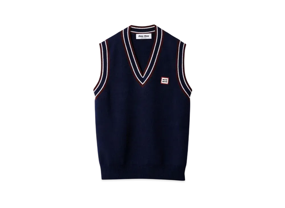 MIUMIU Wool and Cashmere Knit Vest "Navy"
