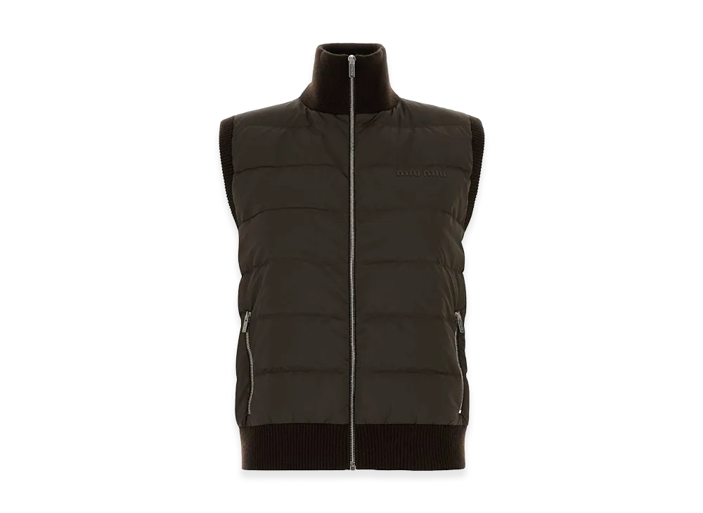MIU MIU Women's Polyester And Cashmere Blend Vest "Chocolate Brown"