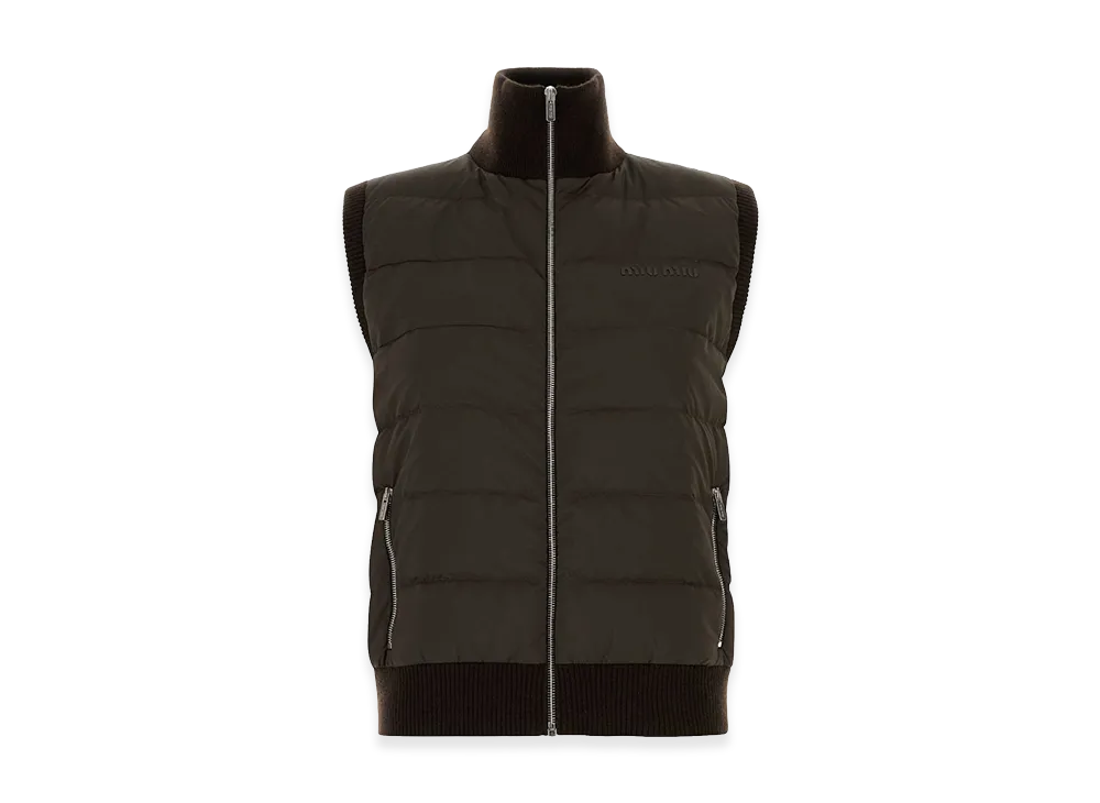 MIU MIU Women's Polyester and Cashmere Blend Vest "Brown/Chocolate"