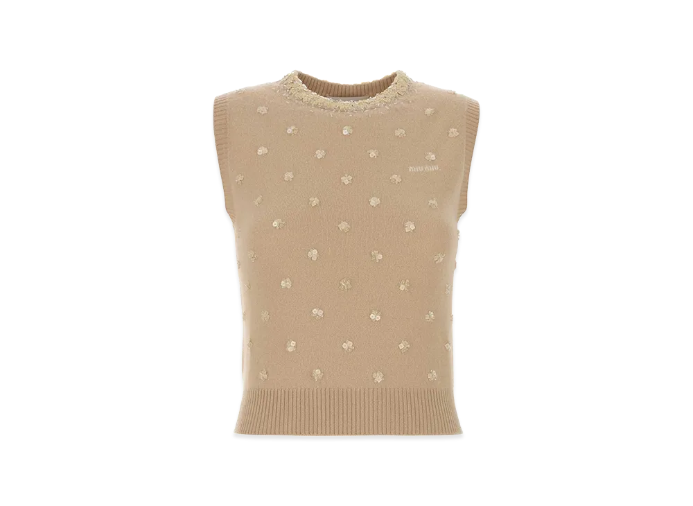 MIU MIU Women's Cashmere Vest "Sand Beige"