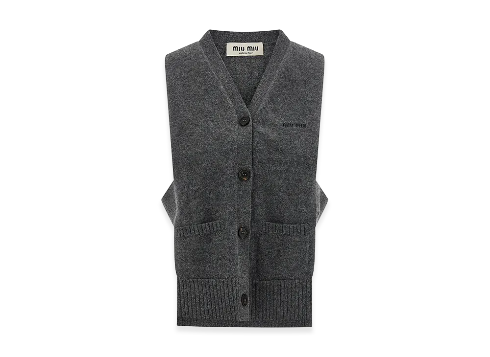 MIU MIU Women's Cardigan Vest With Open Sides "Gray"