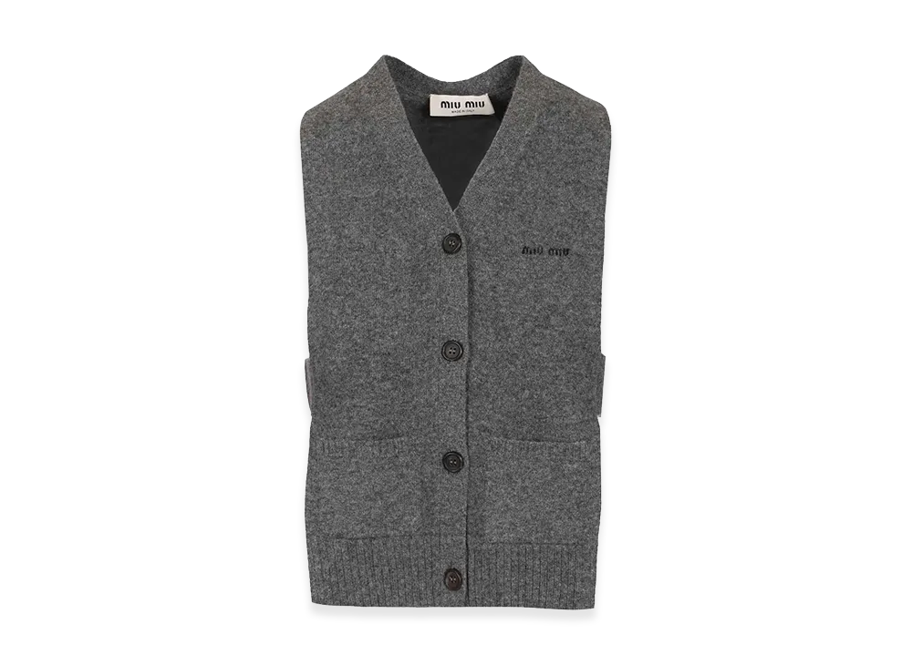 MIU MIU Women's Sleeveless Cardigan with Open Sides "Gray"