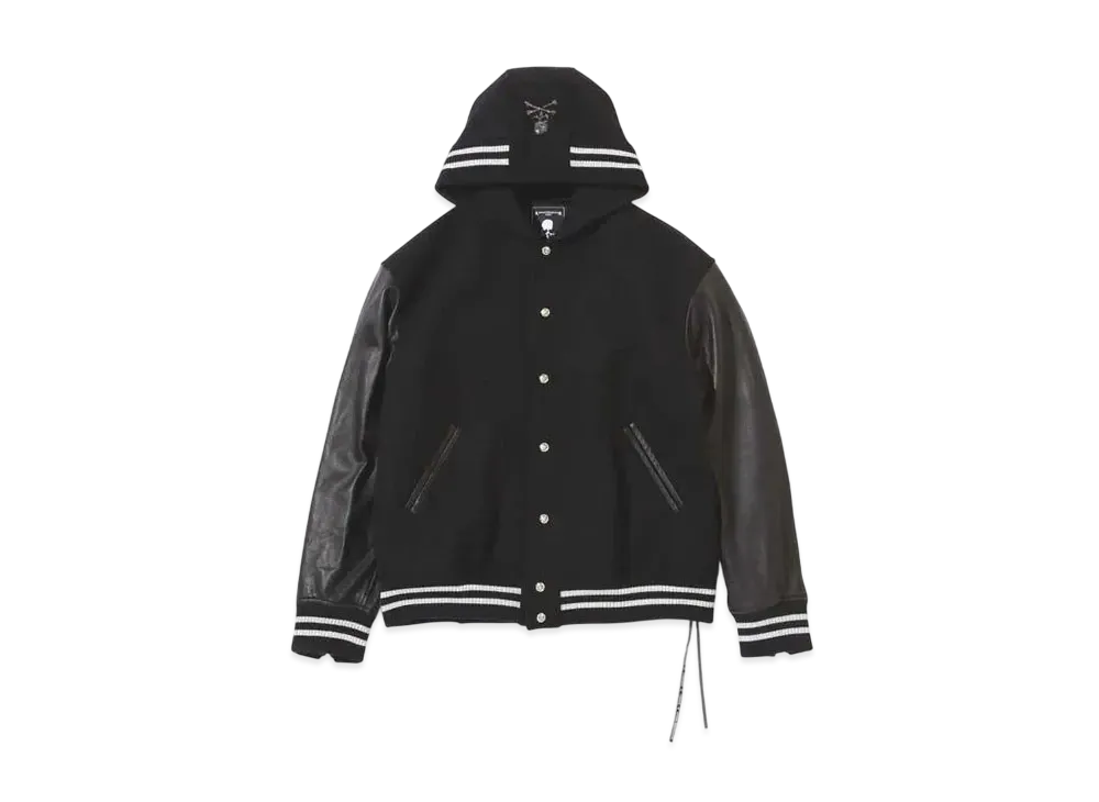 mastermind WORLD Cashmere Hooded Varsity Jacket "Black"