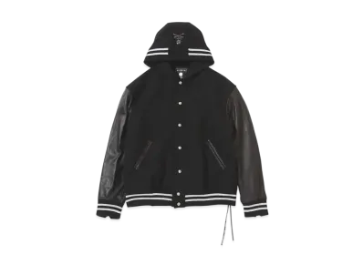 mastermind WORLD Cashmere Hooded Varsity Jacket "Black"