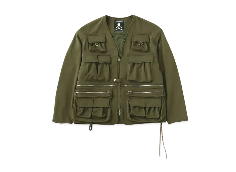 mastermind WORLD Jersey Multi Pockets Cardigan "Olive"